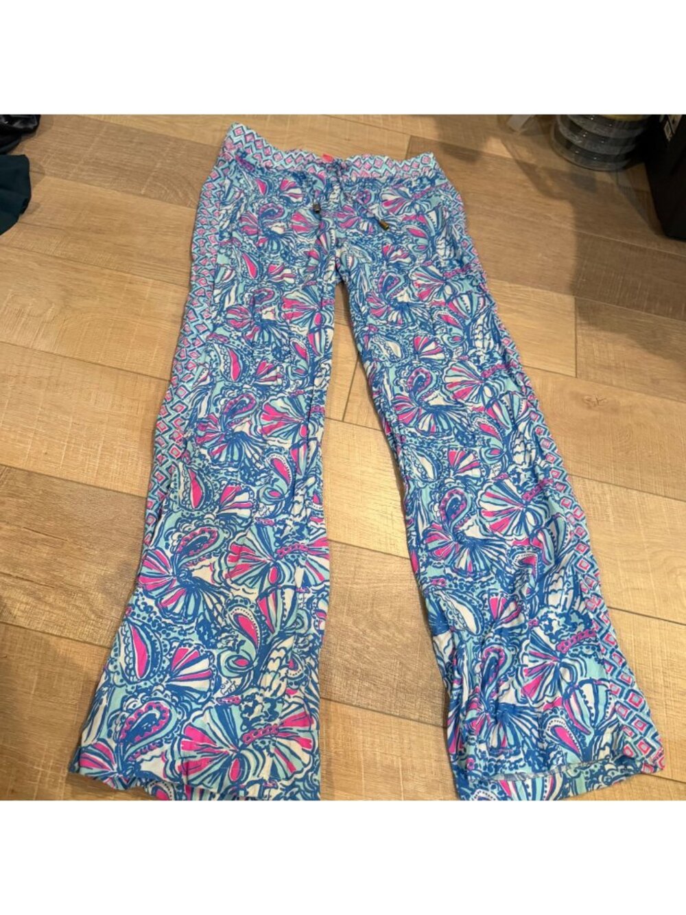 LILLY PULITZER TARGET WOMENS FLORAL PULL ON SWIM COVER PANTS BLUE SMALL